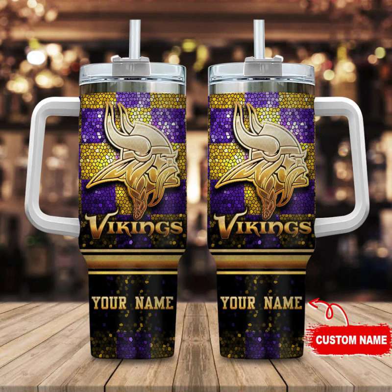 Minnesota Vikings Personalized NFL Glitter 40oz Tumbler - Fan Gift