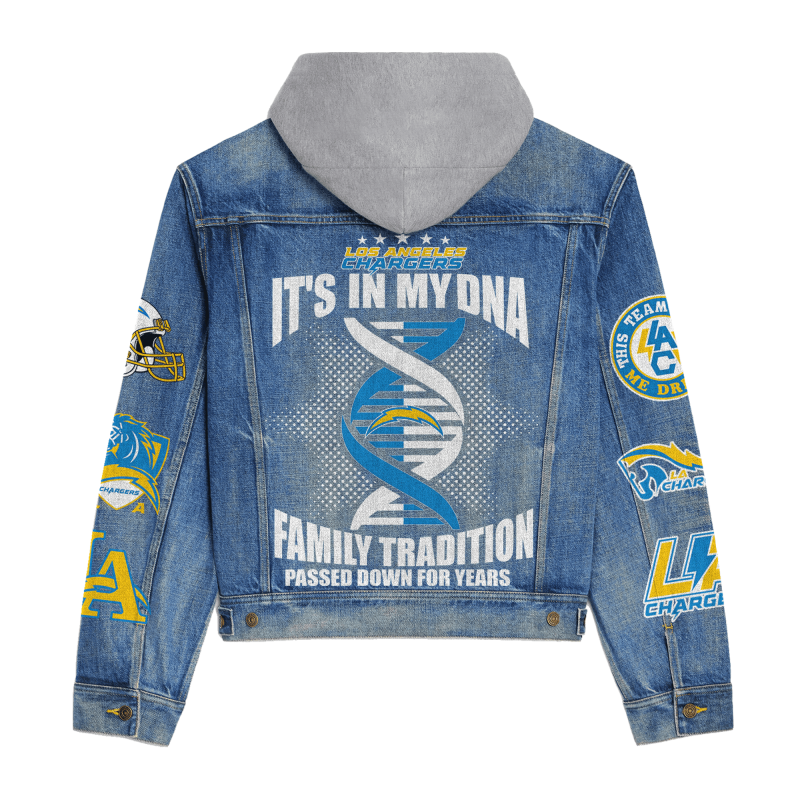 Los Angeles Chargers Hooded Denim Jacket Back Design