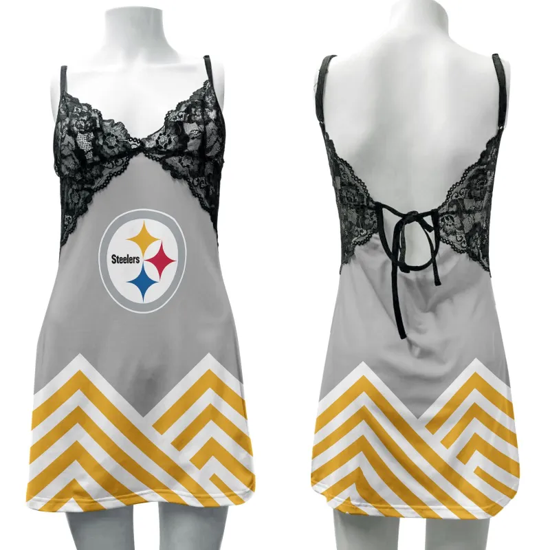 Pittsburgh Steelers Lace Back Strap Slip Dress