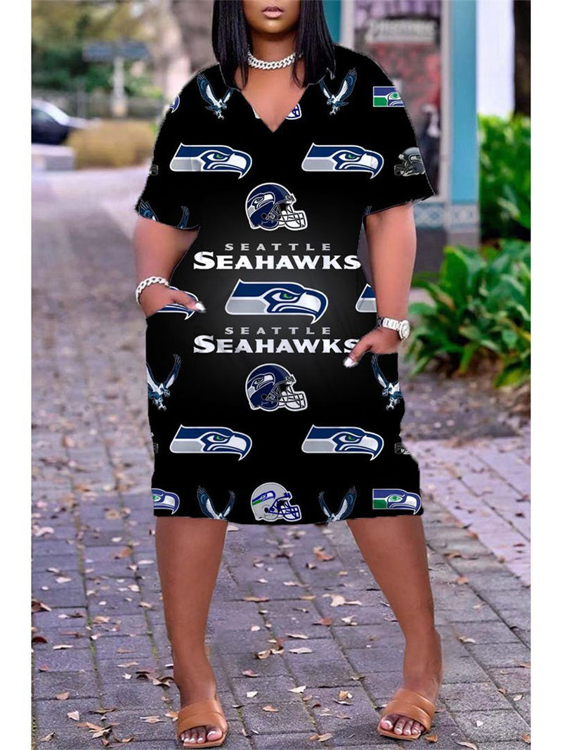 Seattle Seahawks V-neck Casual Pocket Dress