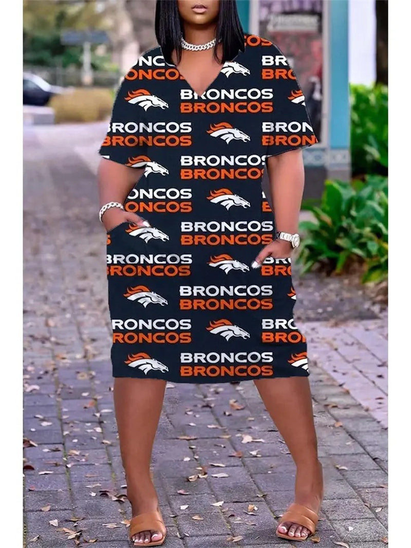 Denver Broncos V-neck Casual Pocket Dress