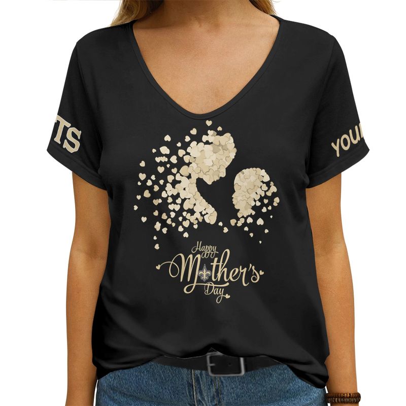 New Orleans Saints Women's Happy Mother's Day V-Neck T-Shirt - Back View