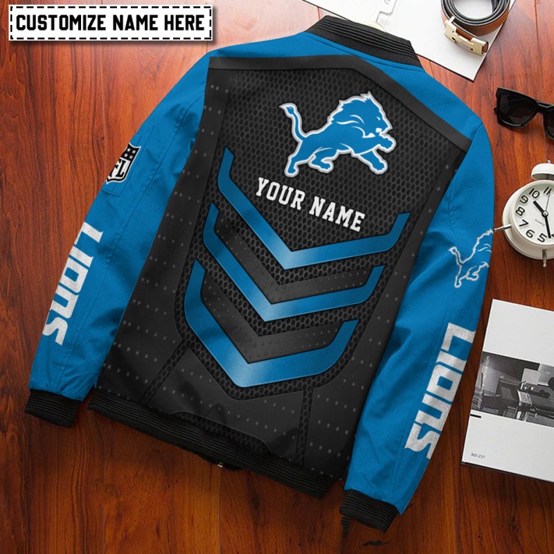 Detroit Lions Personalized Bomber Jacket back view