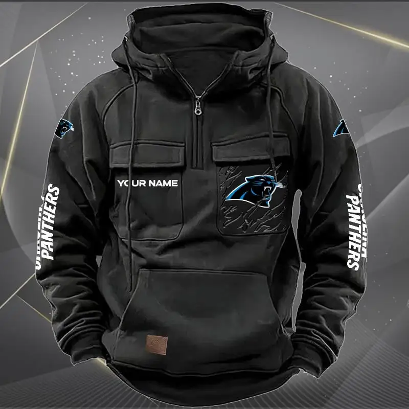 Carolina Panthers Personalized Multi-Pockets Zip Hoodie
