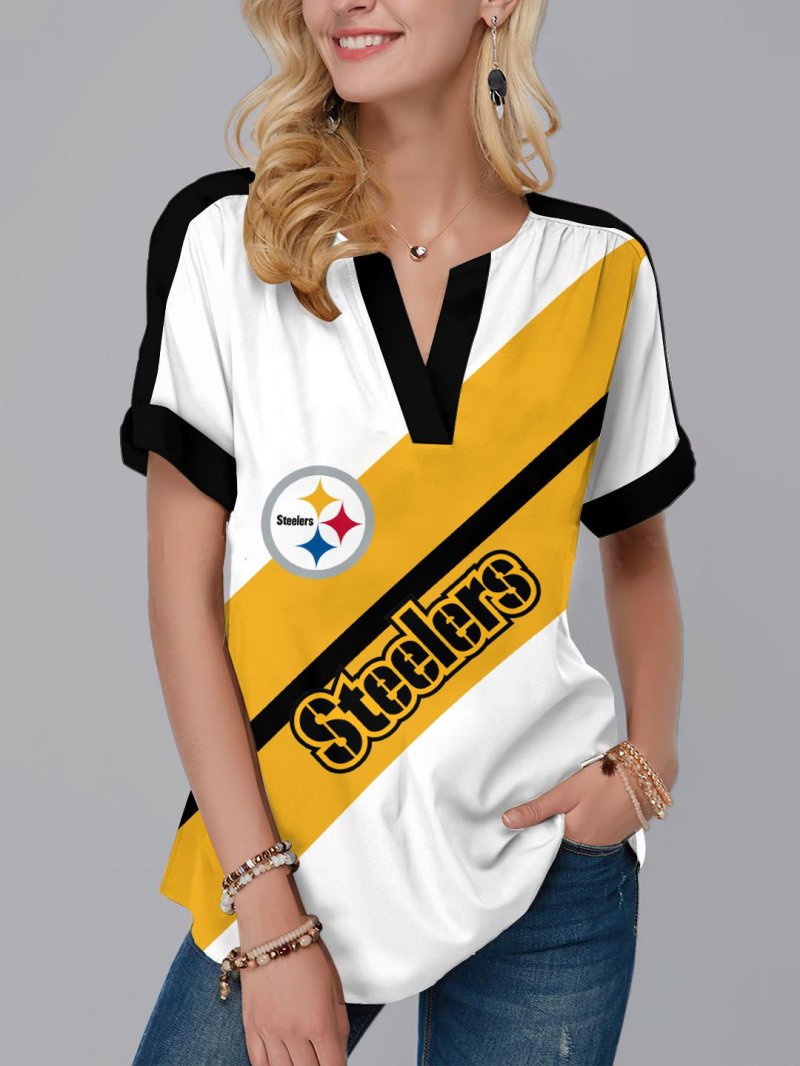 Pittsburgh Steelers Fashion Short Sleeve V-Neck Shirt