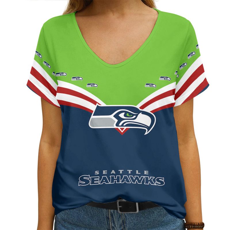 Seattle Seahawks Personalized V-neck Women's T-shirt