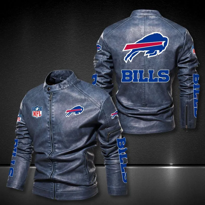 Buffalo Bills Stand-up Collar Leather Jacket Front View