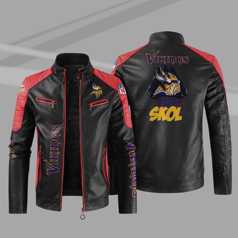 Minnesota Vikings Stand Collar Leather Jacket Back View
