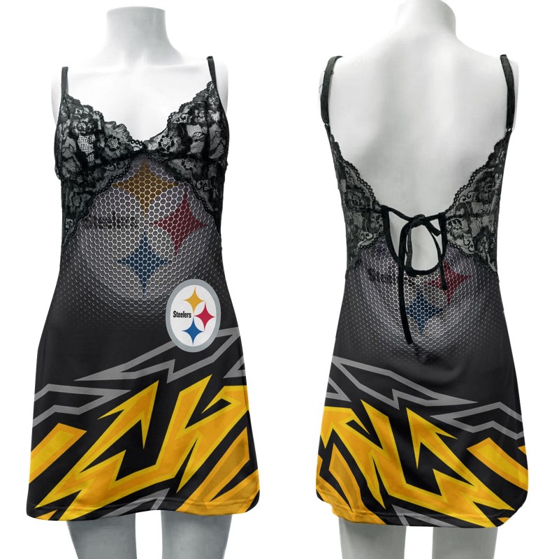 Pittsburgh Steelers Lace Back Strap Slip Dress Image 1