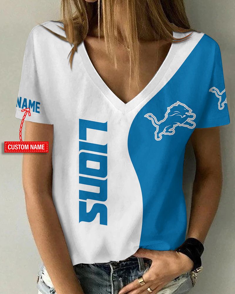 Detroit Lions Personalized V-neck Women T-shirt Regular (42)
