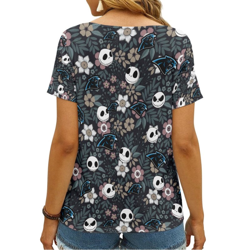 Carolina Panthers Summer V-neck Women T-shirt