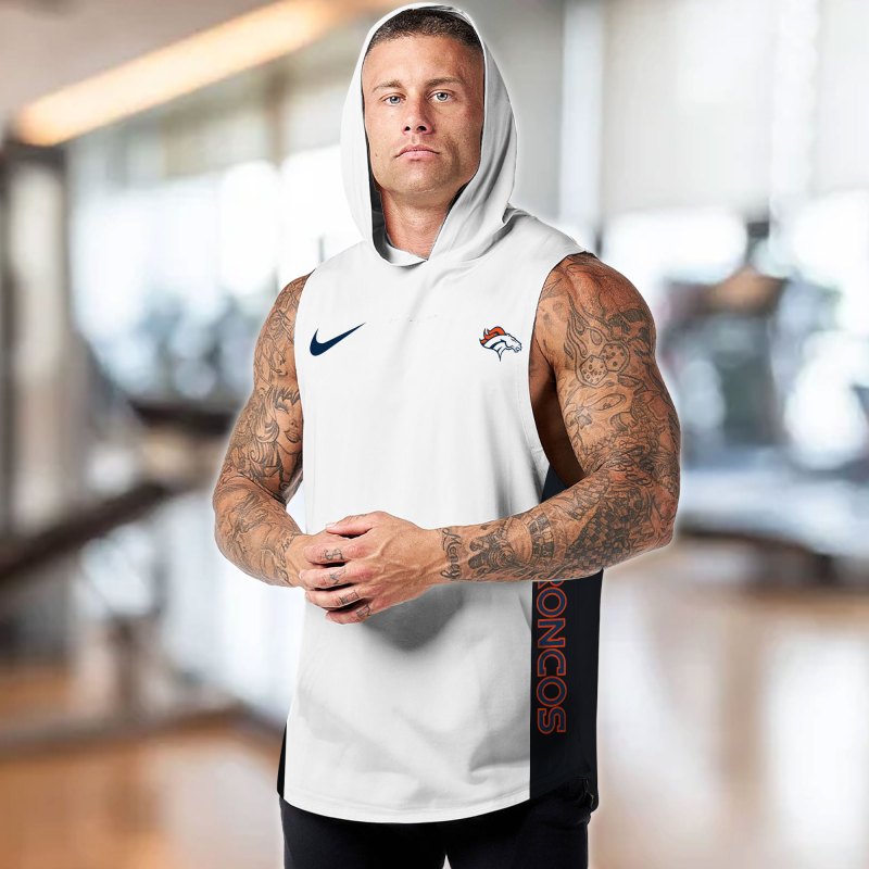 Denver Broncos Hooded Tank Top - White Front View