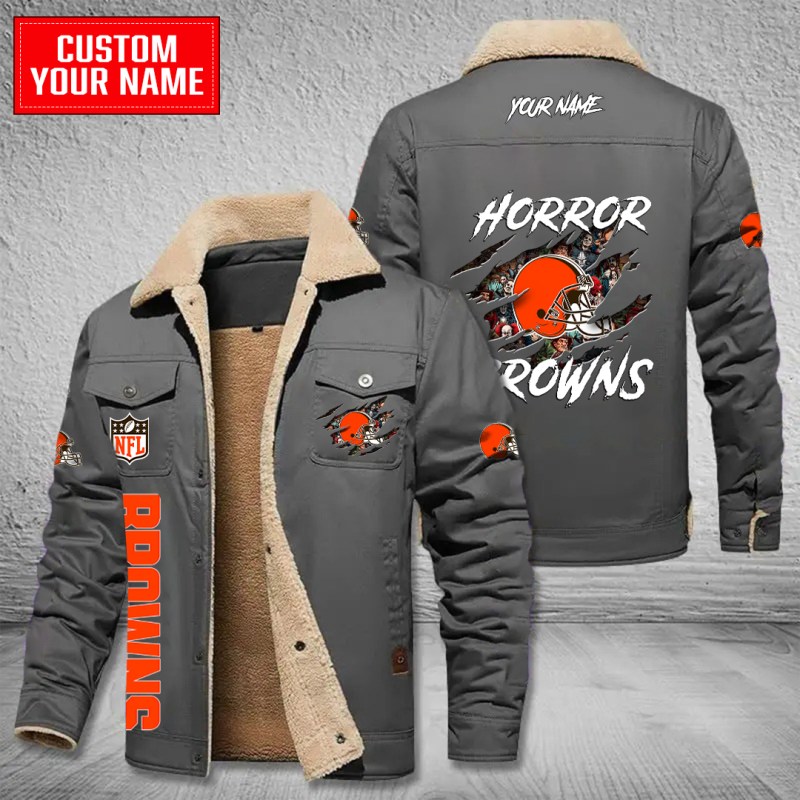 Cleveland Browns Winter Fleece Bomber Jacket Gray