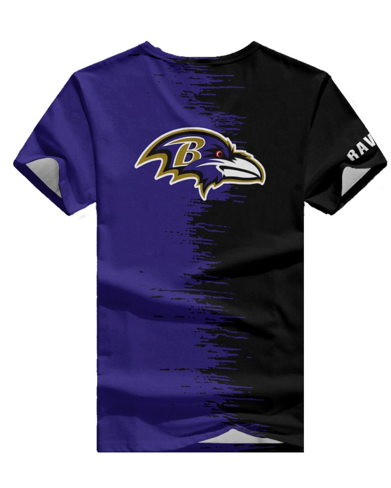 Female model wearing Baltimore Ravens T-shirt