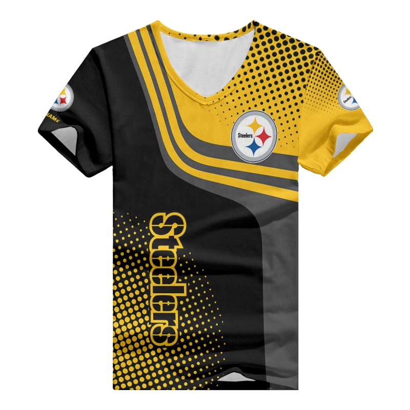 Pittsburgh Steelers Personalized V-neck Women T-shirt Front View