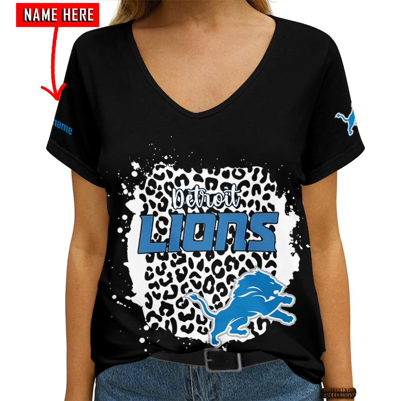 Detroit Lions Personalized V-neck Women's T-shirt Image 2
