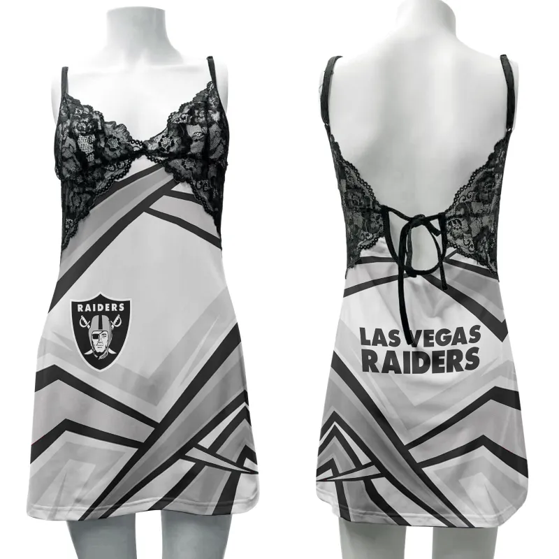 Las Vegas Raiders Lace Back Strap Slip Dress 487 5 Las Vegas Raiders Lace Back Strap Slip Dress Image 1