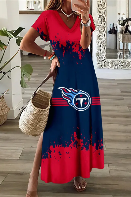 Tennessee Titans V-Neck Side Slit Long Dress