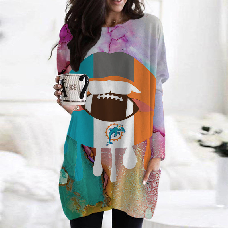 Miami Dolphins Long Sleeve Pocket Dress