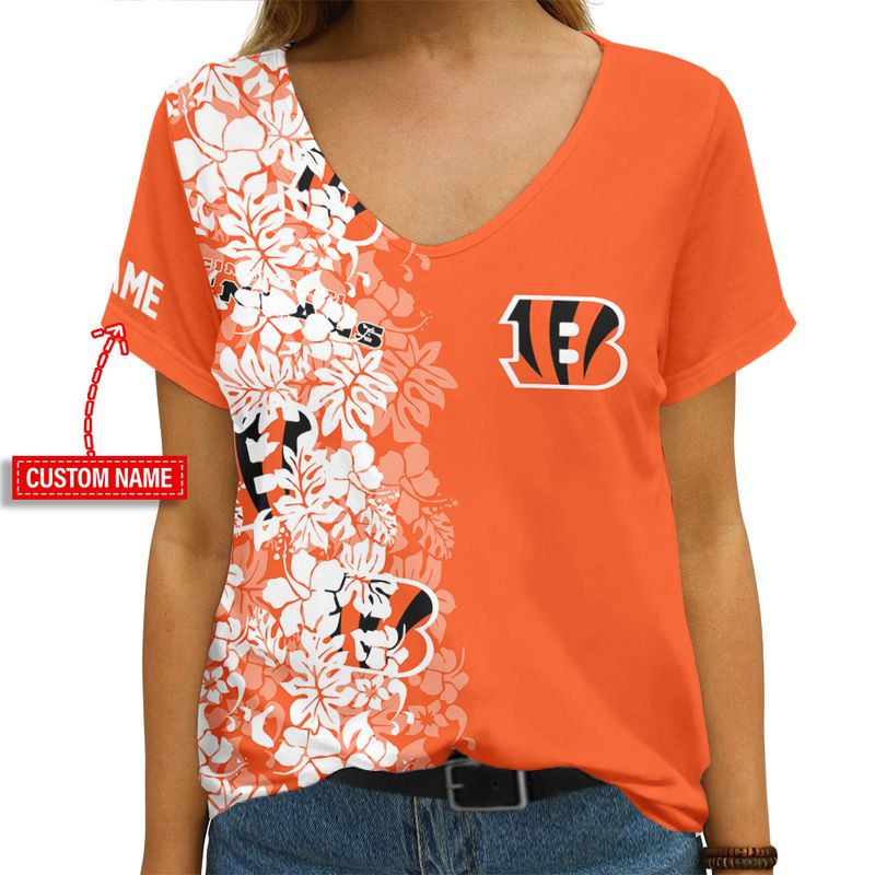 Cincinnati Bengals Personalized V-neck Women T-shirt - Style 2