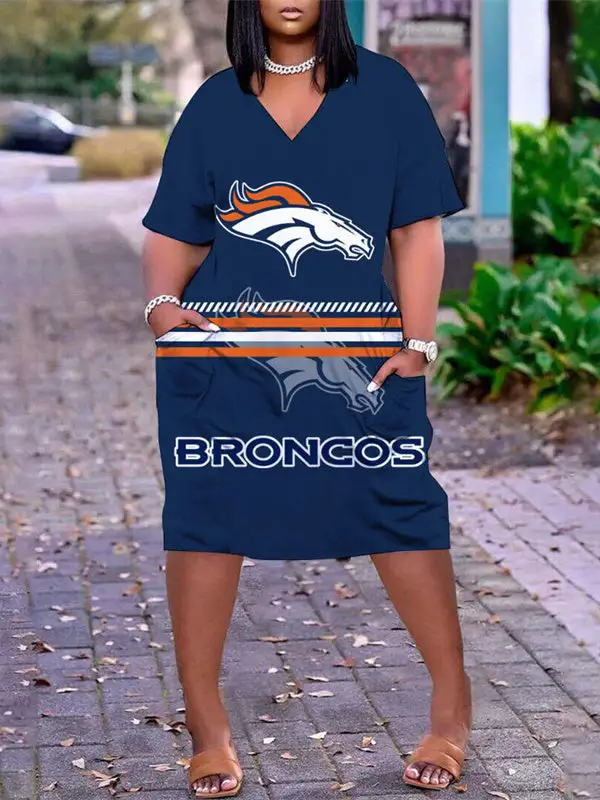 Denver Broncos V-neck Casual Pocket Dress