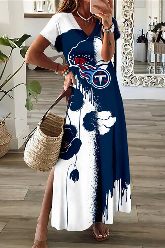 Tennessee Titans V-Neck Side Slit Long Dress