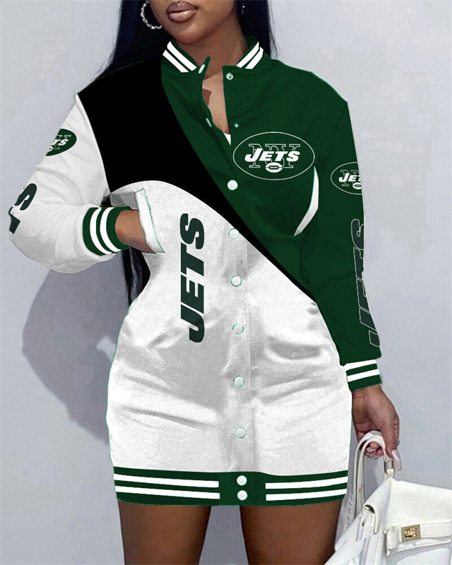 New York Jets Women Button Down Jacket Dress Image