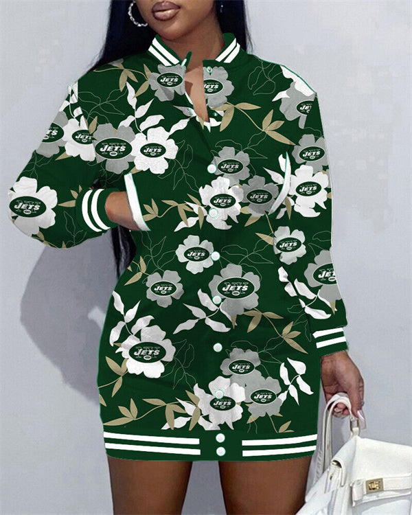 New York Jets Women Button Down Jacket Dress