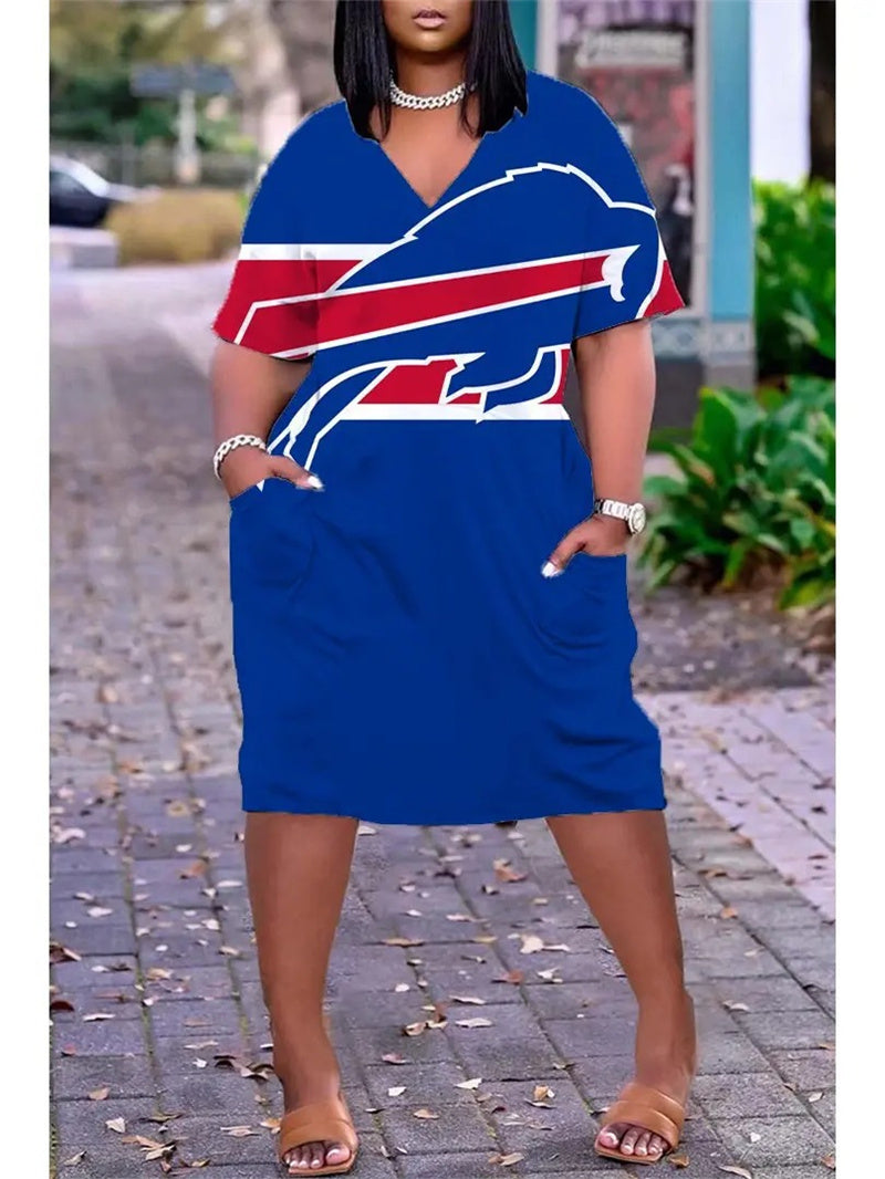 Buffalo Bills V-neck Casual Pocket Dress