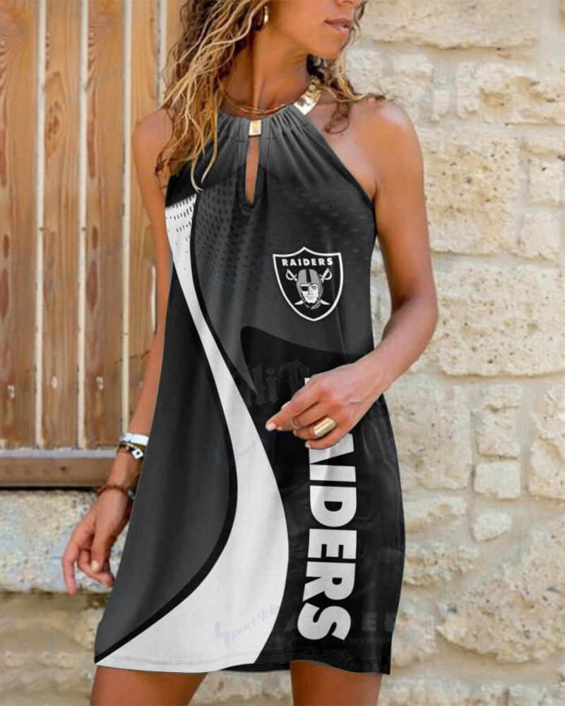 Las Vegas Raiders Summer Casual Metal Halter Neck Sleeveless Dress