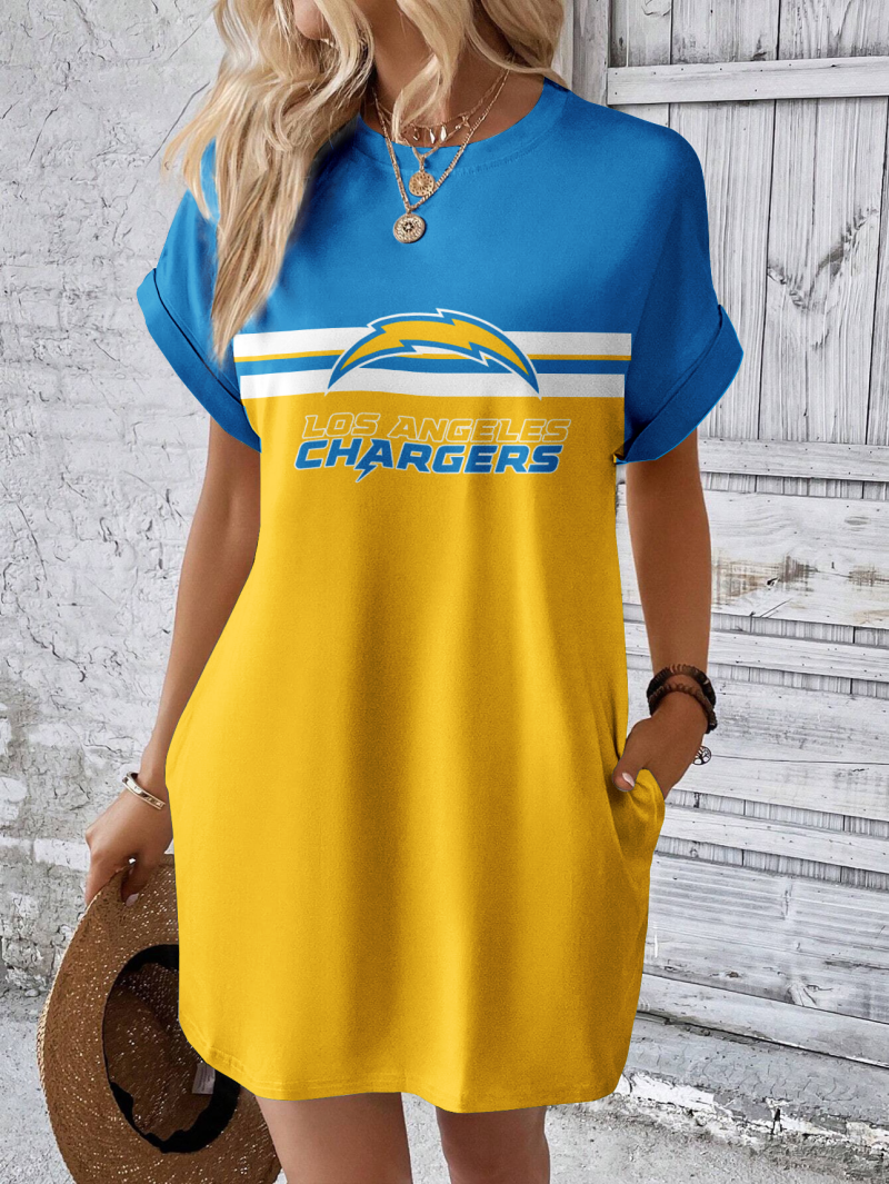 Los Angeles Chargers Women's Hidden Pocket Batwing Casual Dress