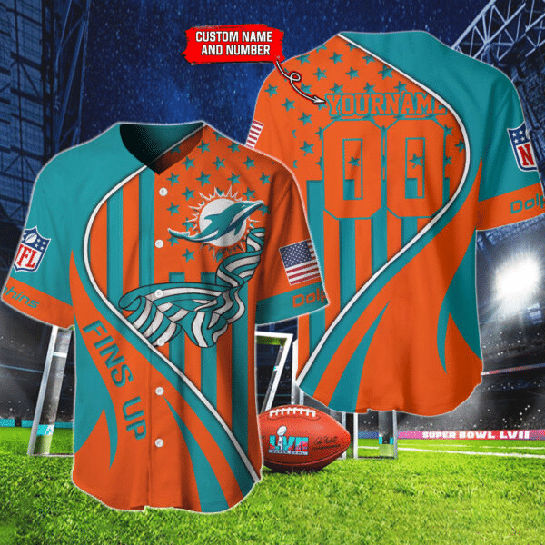 Miami Dolphins Personalized Baseball Jersey