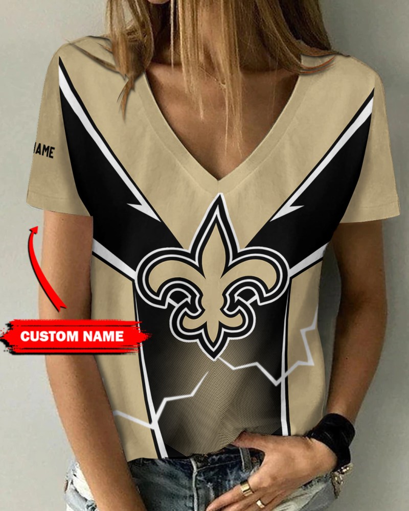 New Orleans Saints Personalized V-neck Women T-shirt