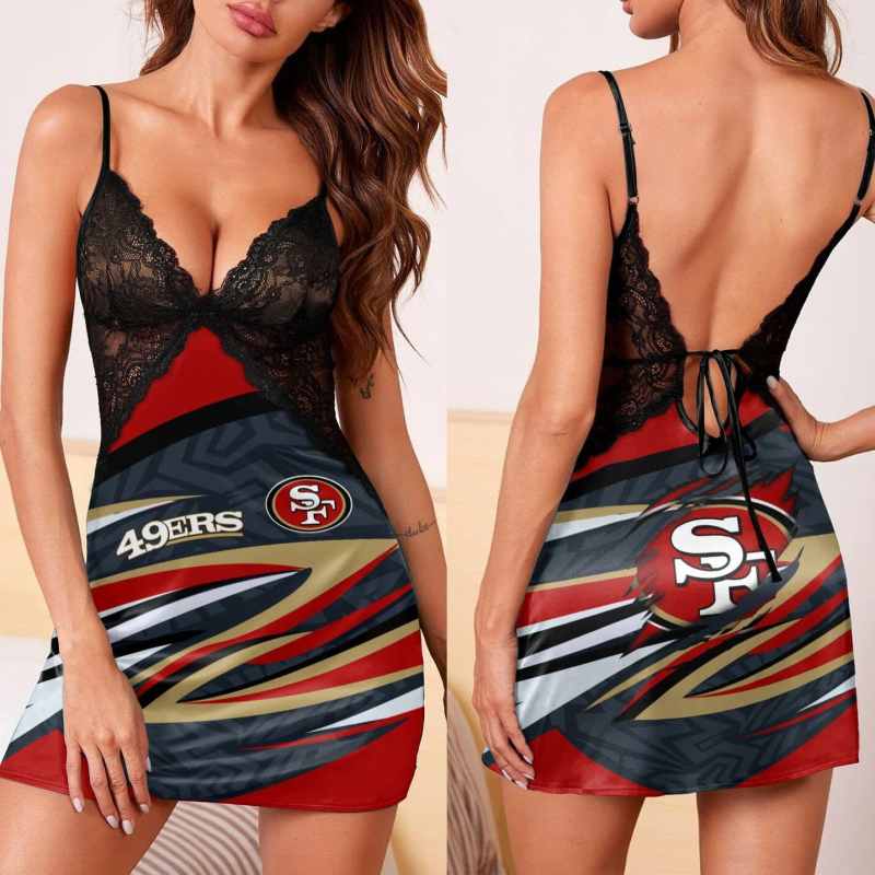 San Francisco 49ers Lace Back Strap Slip Dress Image 2
