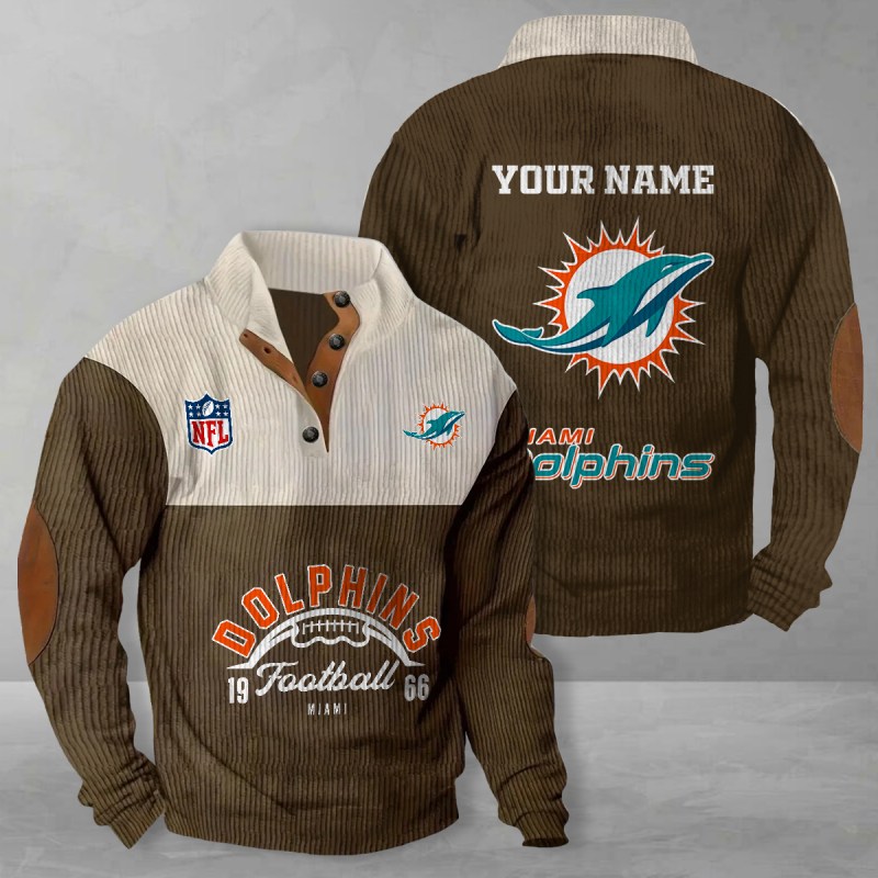 Miami Dolphins Colorful Stand Collar Sweatshirt - Brown