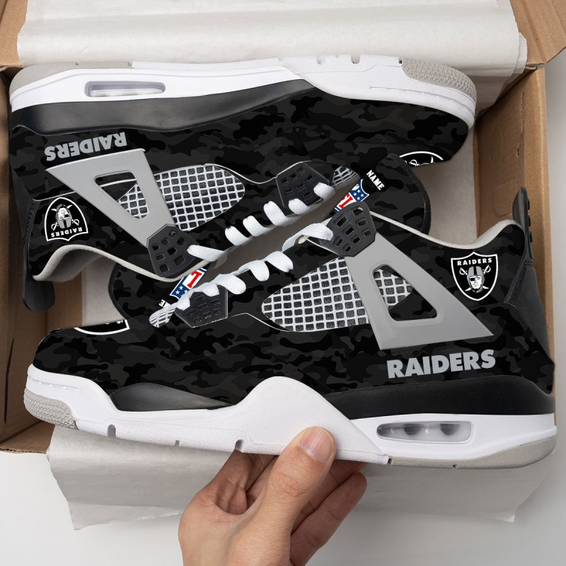 Las Vegas Raiders Camo Personalized AJ4 Sneaker