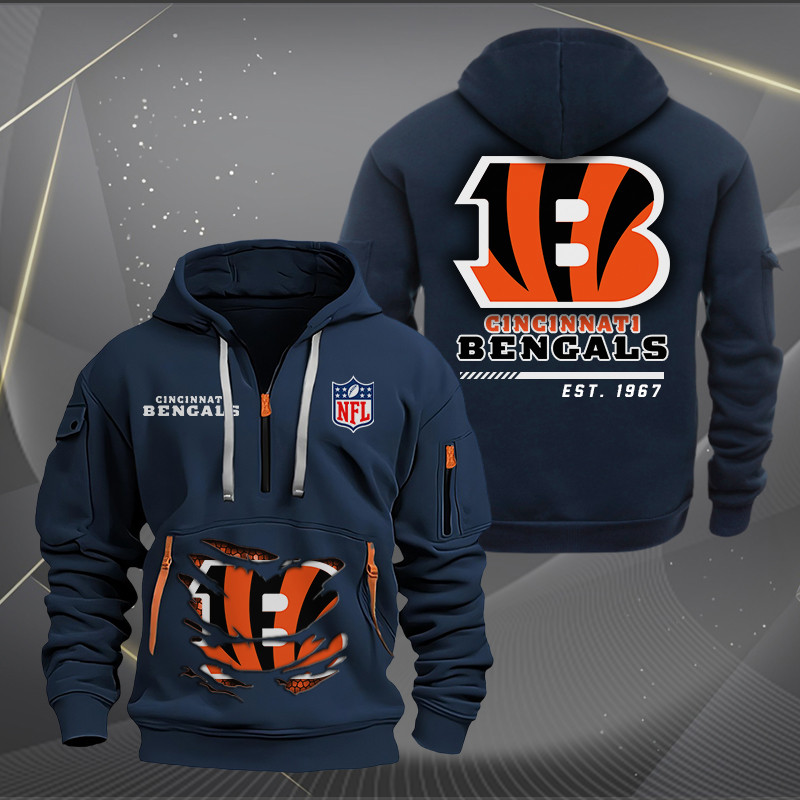 Cincinnati Bengals Quarter Zip Hoodie - Back View