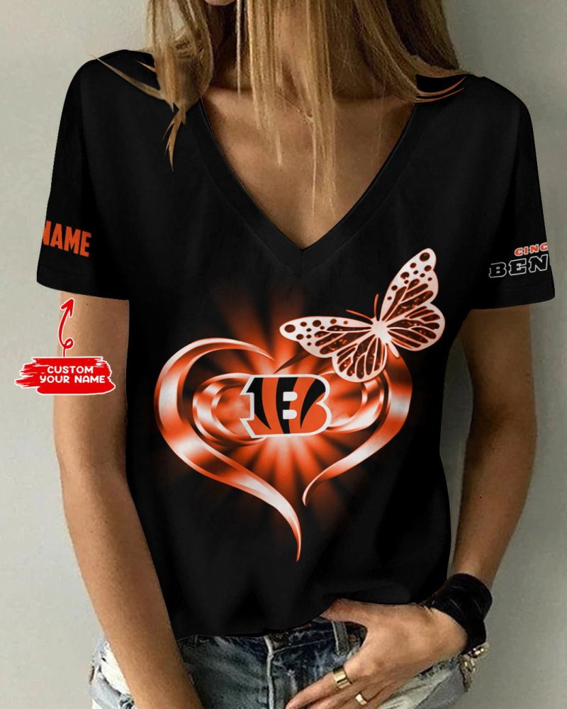 Cincinnati Bengals Personalized V-neck Women T-shirt Image 1