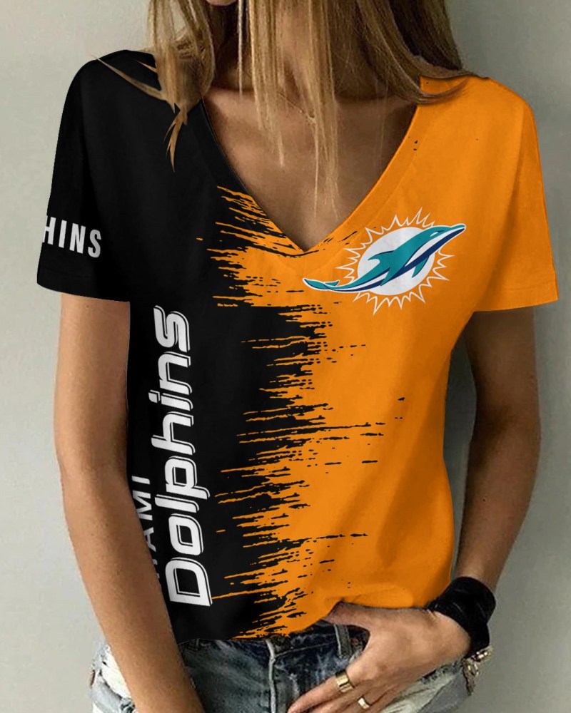 Miami Dolphins Summer V-neck Women T-shirt 5