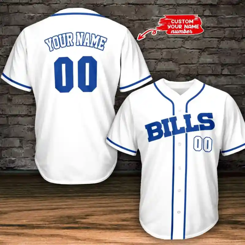 Buffalo Bills Personalized Baseball Jersey White