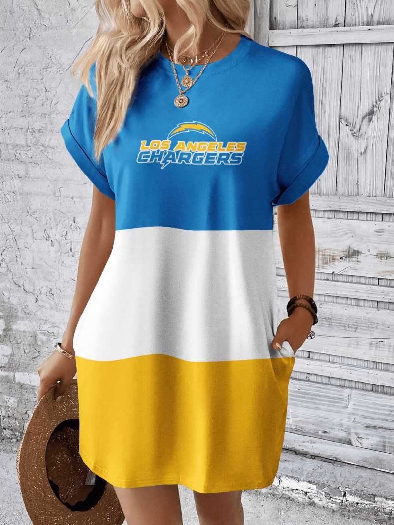 Los Angeles Chargers Women Hidden Pocket Batwing Casual Dress