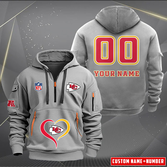 Kansas City Chiefs Personalized Quarter Zip Hoodie