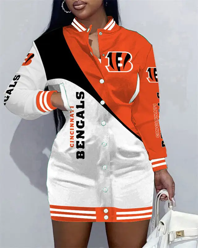 Cincinnati Bengals Women Button Down Jacket Dress