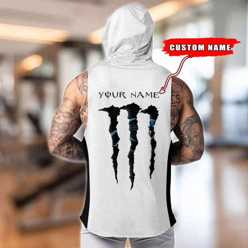 Carolina Panthers Personalized Men's Workout Hooded Tank Top - Color Back 3