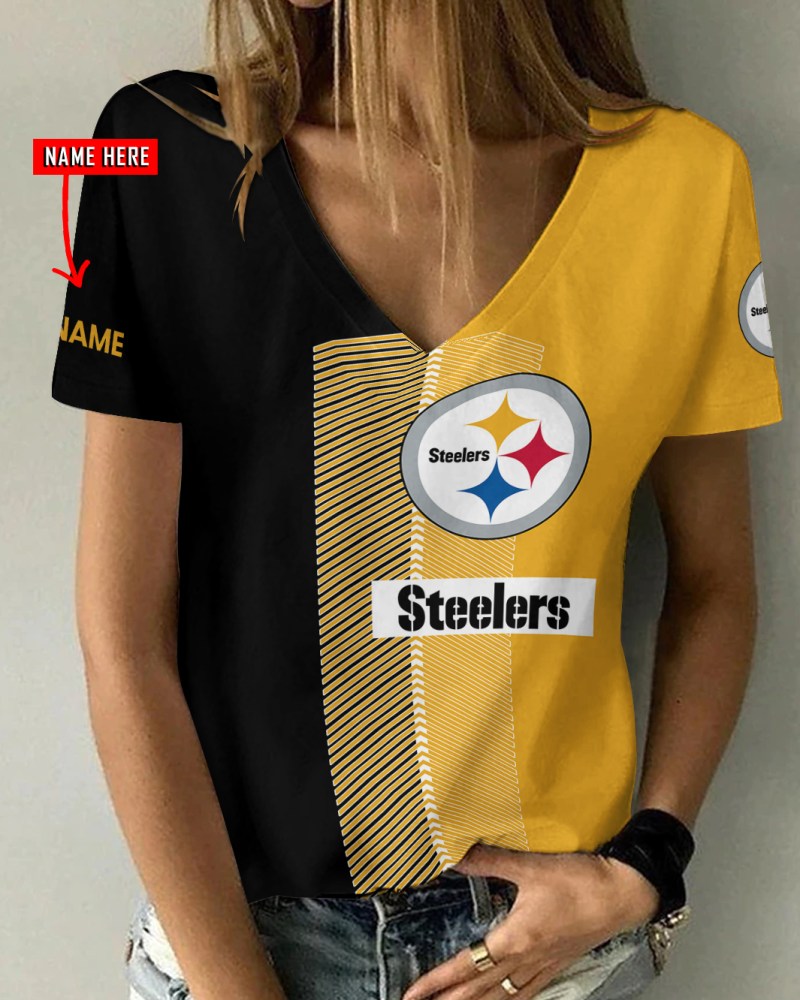 Pittsburgh Steelers Personalized V-neck Women T-shirt Image 1