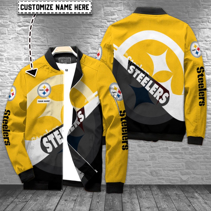 Pittsburgh Steelers Personalized Bomber Jacket Front View
