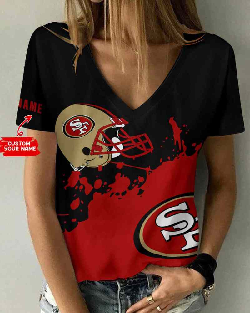 San Francisco 49ers Personalized Summer V-neck Women T-shirt