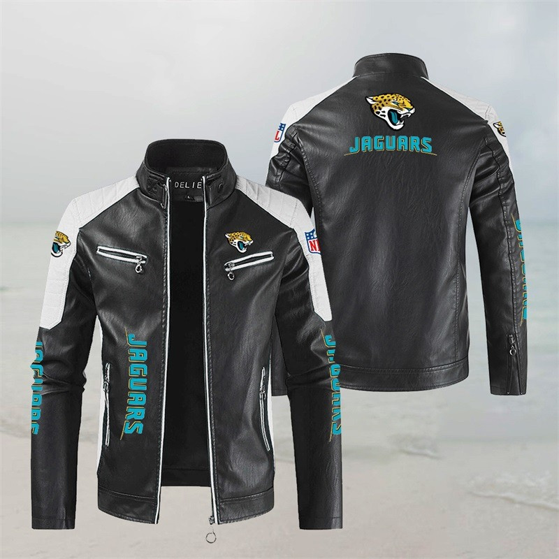 Jacksonville Jaguars Stand Collar Leather Jacket Front View