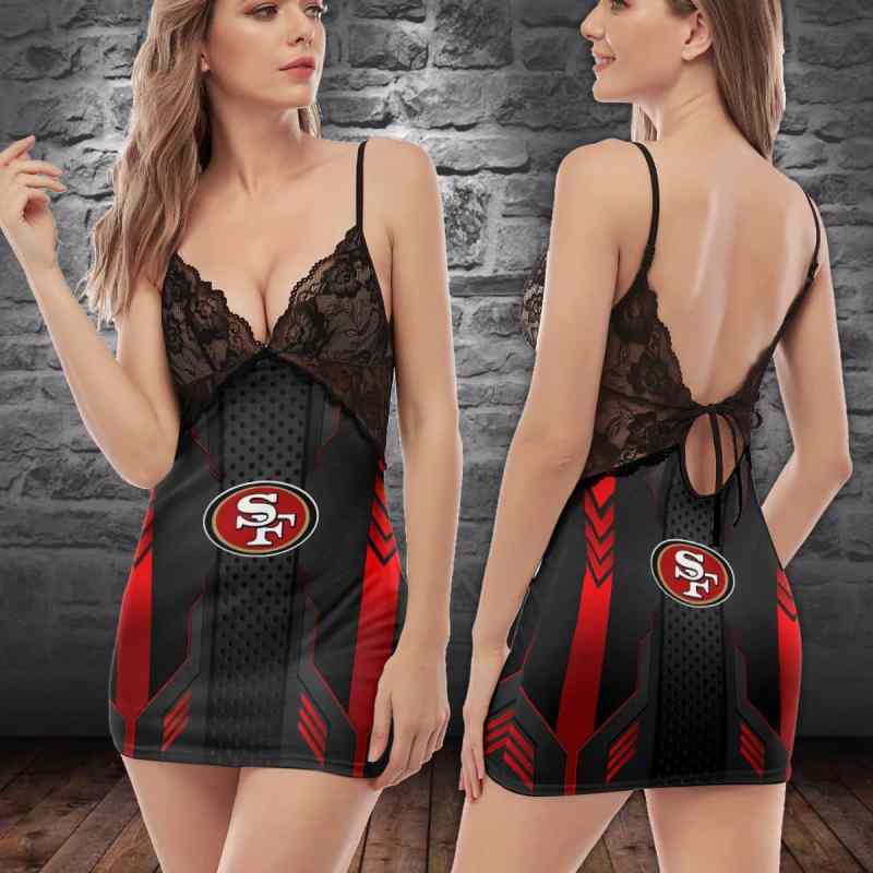 San Francisco 49ers Lace Back Strap Slip Dress Back View