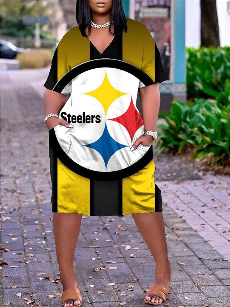 Pittsburgh Steelers V-neck Casual Pocket Dress